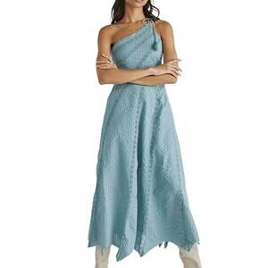 Free People Bella Boho Tie One Shoulder Cotton Maxi Dress Lace Mint Green Small